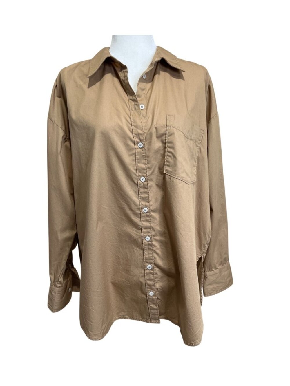 Maeve By Anthropologie Womens Size L The Bennet Button-Up Top Tan Cotton Shirt - Picture 2 of 9
